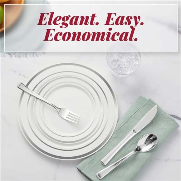 600 Piece Silver Plastic Dinnerware Set (100 Guests), 100 Dinner Silver Plates - Picture 6 of 7